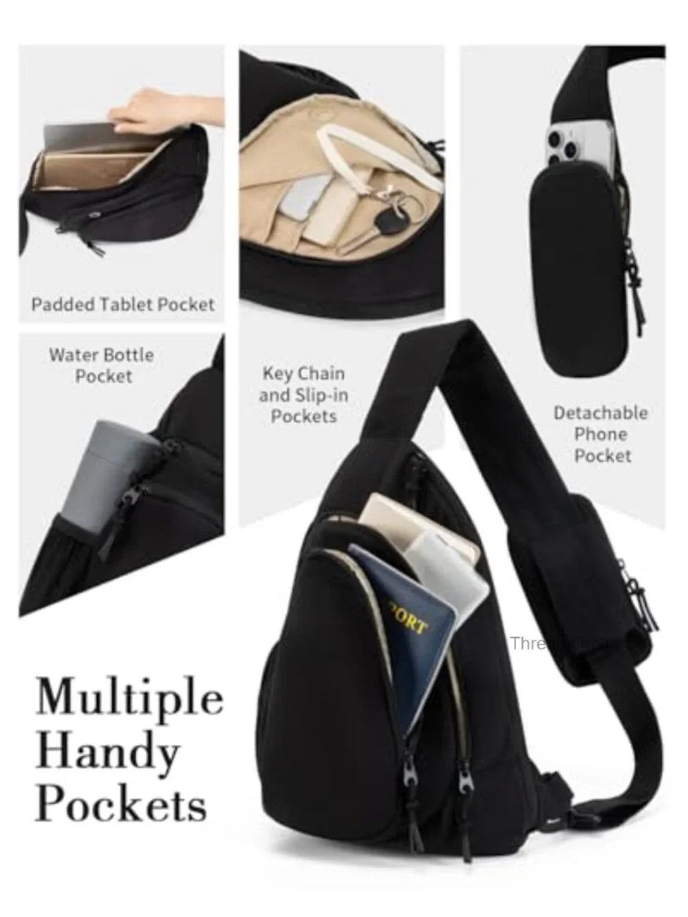 Sling Bag Crossbody with RFID Blocking, Water Bottle Holder, Tablet Compartment